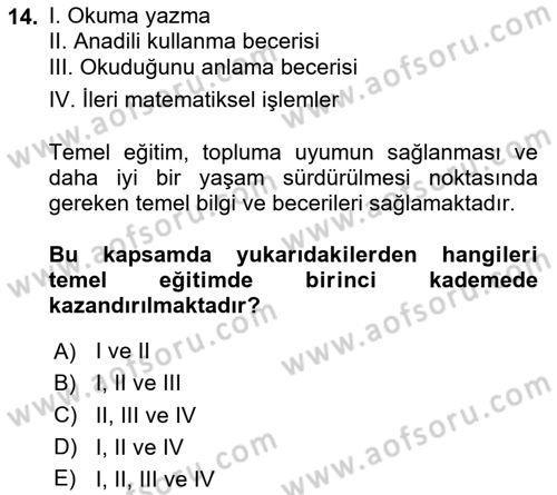 Çocukluk Sosyolojisi Dersi 2023 - 2024 Yılı (Final) Dönem Sonu Sınav Soruları 14. Soru