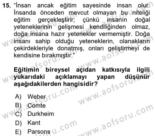 Çocukluk Sosyolojisi Dersi 2023 - 2024 Yılı (Final) Dönem Sonu Sınav Soruları 15. Soru