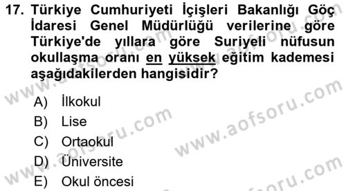 Çocukluk Sosyolojisi Dersi 2023 - 2024 Yılı Yaz Okulu Sınav Soruları 17. Soru