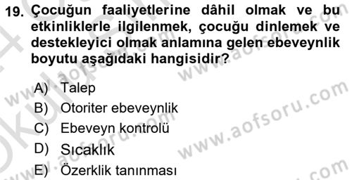 Çocukluk Sosyolojisi Dersi 2023 - 2024 Yılı Yaz Okulu Sınav Soruları 19. Soru
