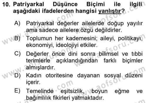 Çocukluk Sosyolojisi Dersi 2024 - 2025 Yılı (Vize) Ara Sınav Soruları 10. Soru