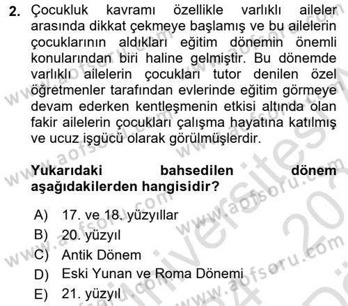 Çocukluk Sosyolojisi Dersi 2024 - 2025 Yılı (Vize) Ara Sınav Soruları 2. Soru