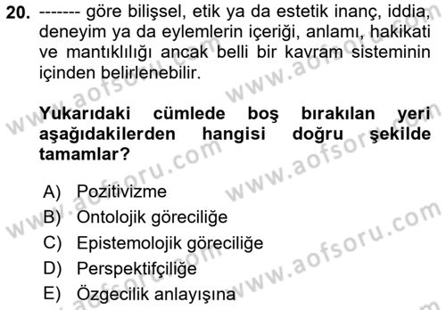 Çocukluk Sosyolojisi Dersi 2024 - 2025 Yılı (Vize) Ara Sınav Soruları 20. Soru