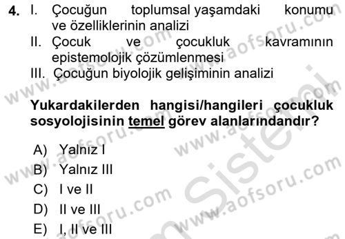 Çocukluk Sosyolojisi Dersi 2024 - 2025 Yılı (Vize) Ara Sınav Soruları 4. Soru