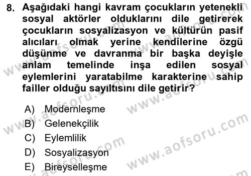 Çocukluk Sosyolojisi Dersi 2024 - 2025 Yılı (Vize) Ara Sınav Soruları 8. Soru