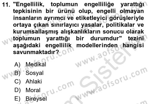 Çocukluk Sosyolojisi Dersi 2024 - 2025 Yılı (Final) Dönem Sonu Sınav Soruları 11. Soru