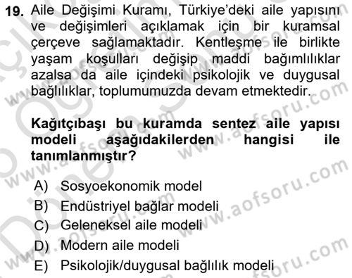 Çocukluk Sosyolojisi Dersi 2024 - 2025 Yılı (Final) Dönem Sonu Sınav Soruları 19. Soru
