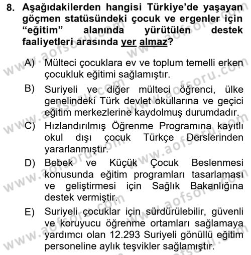 Çocukluk Sosyolojisi Dersi 2024 - 2025 Yılı (Final) Dönem Sonu Sınav Soruları 8. Soru