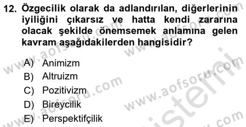 Çocukluk Sosyolojisi Dersi 2024 - 2025 Yılı Yaz Okulu Sınav Soruları 12. Soru