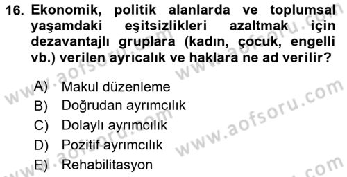Çocukluk Sosyolojisi Dersi 2024 - 2025 Yılı Yaz Okulu Sınav Soruları 16. Soru