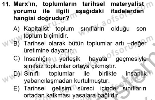Klasik Sosyoloji Tarihi Dersi 2012 - 2013 Yılı (Vize) Ara Sınav Soruları 11. Soru