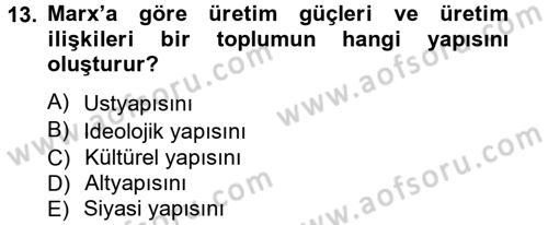 Klasik Sosyoloji Tarihi Dersi 2012 - 2013 Yılı (Vize) Ara Sınav Soruları 13. Soru