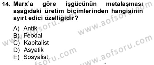 Klasik Sosyoloji Tarihi Dersi 2012 - 2013 Yılı (Vize) Ara Sınav Soruları 14. Soru