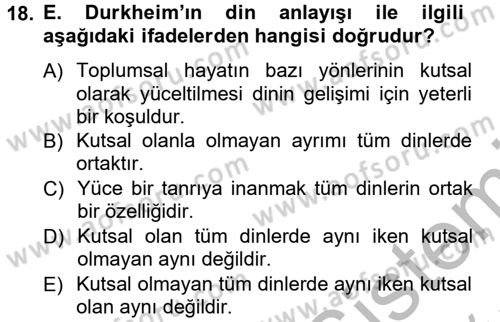Klasik Sosyoloji Tarihi Dersi 2012 - 2013 Yılı (Vize) Ara Sınav Soruları 18. Soru