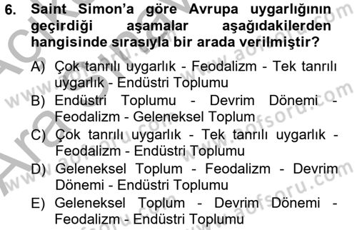 Klasik Sosyoloji Tarihi Dersi 2012 - 2013 Yılı (Vize) Ara Sınav Soruları 6. Soru