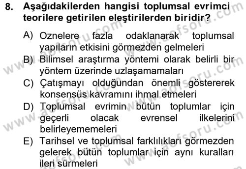 Klasik Sosyoloji Tarihi Dersi 2012 - 2013 Yılı (Vize) Ara Sınav Soruları 8. Soru