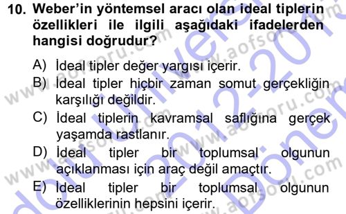 Klasik Sosyoloji Tarihi Dersi 2012 - 2013 Yılı (Final) Dönem Sonu Sınav Soruları 10. Soru