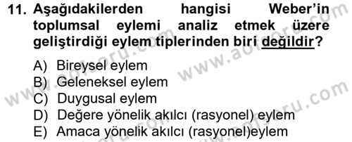 Klasik Sosyoloji Tarihi Dersi 2012 - 2013 Yılı (Final) Dönem Sonu Sınav Soruları 11. Soru