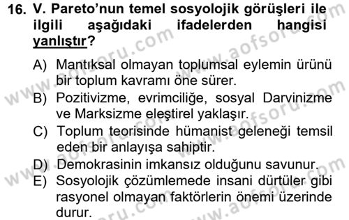Klasik Sosyoloji Tarihi Dersi 2012 - 2013 Yılı (Final) Dönem Sonu Sınav Soruları 16. Soru