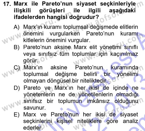 Klasik Sosyoloji Tarihi Dersi 2012 - 2013 Yılı (Final) Dönem Sonu Sınav Soruları 17. Soru