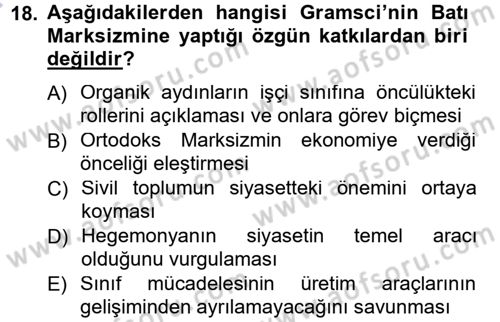 Klasik Sosyoloji Tarihi Dersi 2012 - 2013 Yılı (Final) Dönem Sonu Sınav Soruları 18. Soru