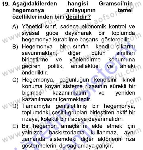 Klasik Sosyoloji Tarihi Dersi 2012 - 2013 Yılı (Final) Dönem Sonu Sınav Soruları 19. Soru