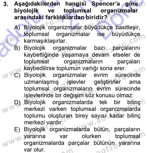 Klasik Sosyoloji Tarihi Dersi 2012 - 2013 Yılı (Final) Dönem Sonu Sınav Soruları 3. Soru