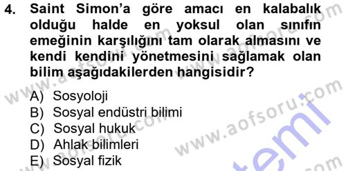 Klasik Sosyoloji Tarihi Dersi 2012 - 2013 Yılı (Final) Dönem Sonu Sınav Soruları 4. Soru
