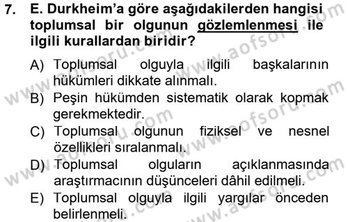 Klasik Sosyoloji Tarihi Dersi 2012 - 2013 Yılı (Final) Dönem Sonu Sınav Soruları 7. Soru