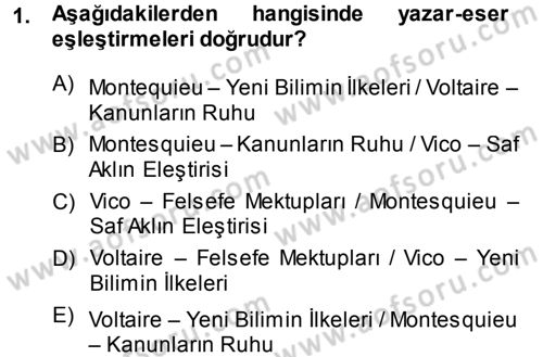 Klasik Sosyoloji Tarihi Dersi Ara Sınavı Deneme Sınav Soruları 1. Soru