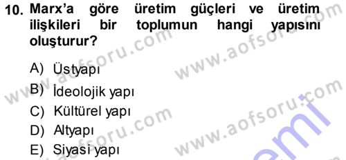 Klasik Sosyoloji Tarihi Dersi Ara Sınavı Deneme Sınav Soruları 10. Soru