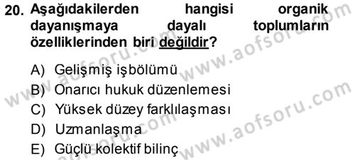 Klasik Sosyoloji Tarihi Dersi Ara Sınavı Deneme Sınav Soruları 20. Soru