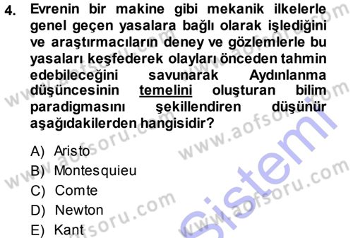 Klasik Sosyoloji Tarihi Dersi Ara Sınavı Deneme Sınav Soruları 4. Soru