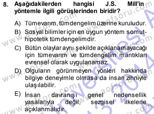 Klasik Sosyoloji Tarihi Dersi Ara Sınavı Deneme Sınav Soruları 8. Soru