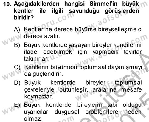 Klasik Sosyoloji Tarihi Dersi 2014 - 2015 Yılı (Final) Dönem Sonu Sınav Soruları 10. Soru