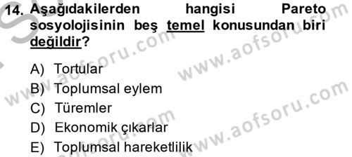 Klasik Sosyoloji Tarihi Dersi 2014 - 2015 Yılı (Final) Dönem Sonu Sınav Soruları 14. Soru