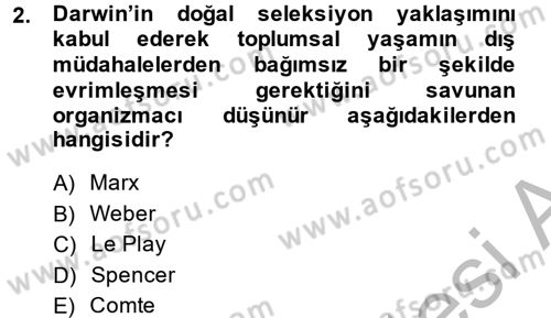 Klasik Sosyoloji Tarihi Dersi 2014 - 2015 Yılı (Final) Dönem Sonu Sınav Soruları 2. Soru