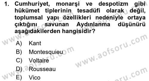 Klasik Sosyoloji Tarihi Dersi 2015 - 2016 Yılı (Vize) Ara Sınav Soruları 1. Soru