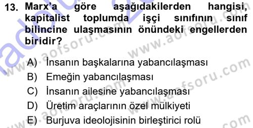Klasik Sosyoloji Tarihi Dersi 2015 - 2016 Yılı (Vize) Ara Sınav Soruları 13. Soru