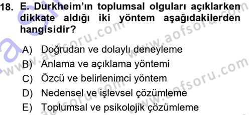 Klasik Sosyoloji Tarihi Dersi 2015 - 2016 Yılı (Vize) Ara Sınav Soruları 18. Soru