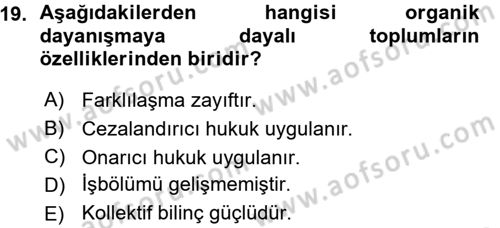 Klasik Sosyoloji Tarihi Dersi 2015 - 2016 Yılı (Vize) Ara Sınav Soruları 19. Soru