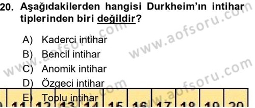 Klasik Sosyoloji Tarihi Dersi 2015 - 2016 Yılı (Vize) Ara Sınav Soruları 20. Soru