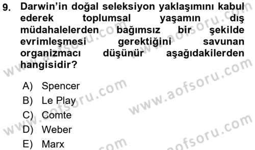 Klasik Sosyoloji Tarihi Dersi 2015 - 2016 Yılı (Vize) Ara Sınav Soruları 9. Soru