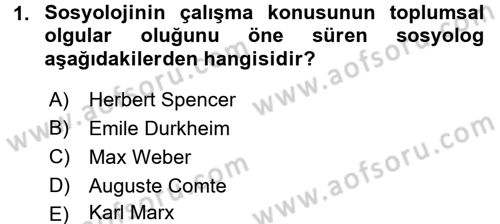 Klasik Sosyoloji Tarihi Dersi 2015 - 2016 Yılı (Final) Dönem Sonu Sınav Soruları 1. Soru
