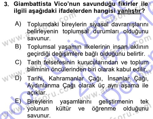 Klasik Sosyoloji Tarihi Dersi 2015 - 2016 Yılı (Final) Dönem Sonu Sınav Soruları 3. Soru
