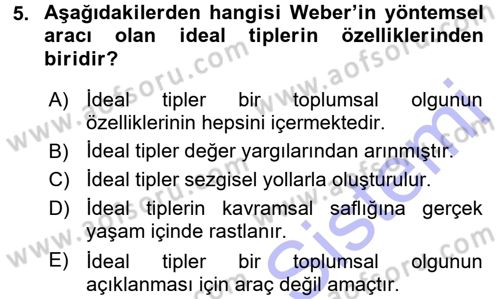 Klasik Sosyoloji Tarihi Dersi 2015 - 2016 Yılı (Final) Dönem Sonu Sınav Soruları 5. Soru