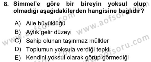 Klasik Sosyoloji Tarihi Dersi 2015 - 2016 Yılı (Final) Dönem Sonu Sınav Soruları 8. Soru