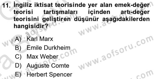 Klasik Sosyoloji Tarihi Dersi 2016 - 2017 Yılı (Vize) Ara Sınav Soruları 11. Soru