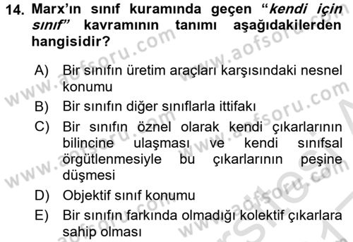 Klasik Sosyoloji Tarihi Dersi 2016 - 2017 Yılı (Vize) Ara Sınav Soruları 14. Soru