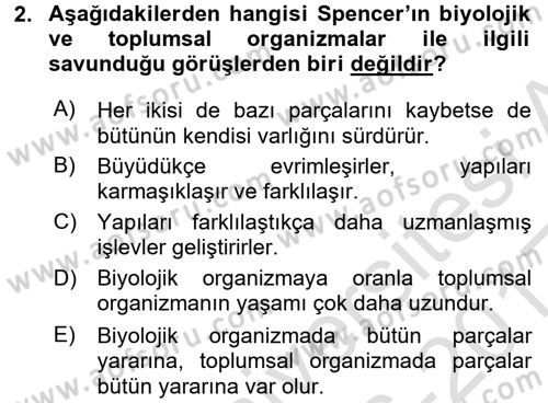 Klasik Sosyoloji Tarihi Dersi 2016 - 2017 Yılı (Vize) Ara Sınav Soruları 2. Soru
